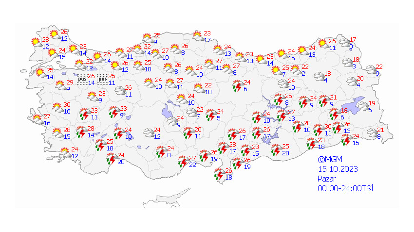 15 EKİM 2023 HAVA DURUMU
