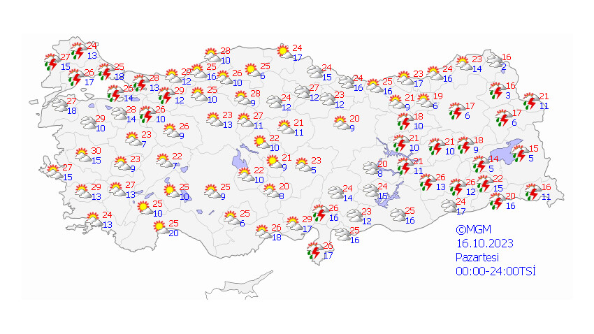 16 EKİM 2023 HAVA DURUMU