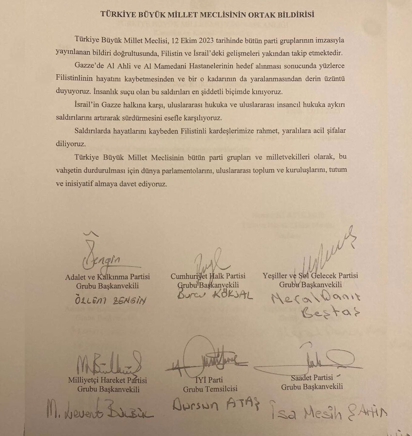 Son dakika: TBMM'den Gazze'deki hastane saldırısına karşı ortak bildiri Son dakika: TBMM'den Gazze'deki hastane saldırısına karşı ortak bildiri