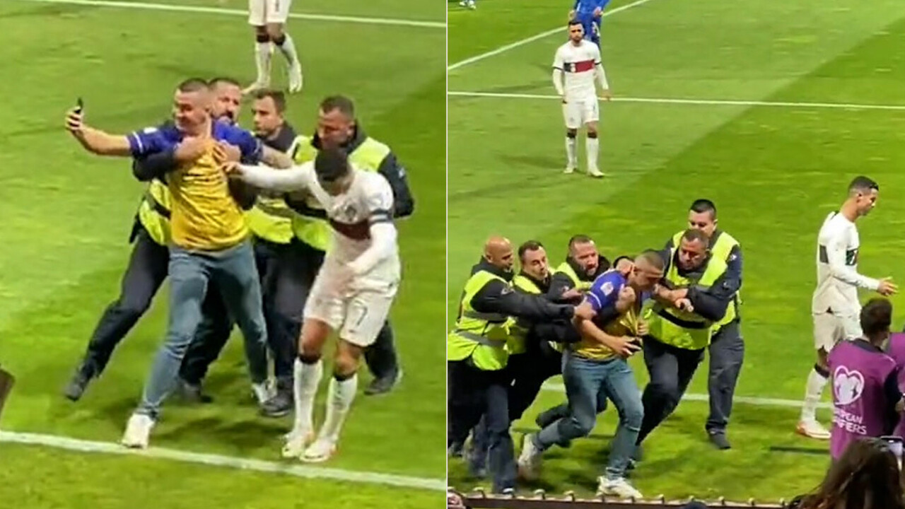 Sahaya giren taraftardan Cristiano Ronaldo'ya şok! Portekizli yıldız şaşkına döndü Ronaldo