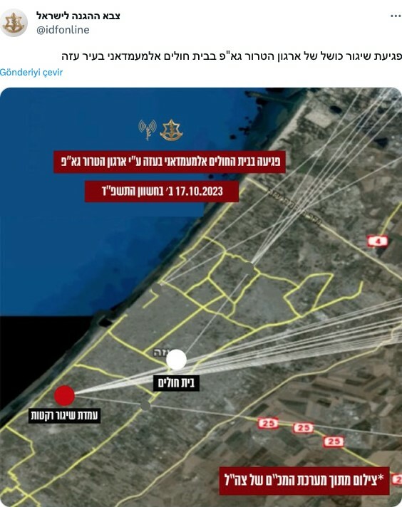 İsrail  İsrail- hastane- saldırı- harita