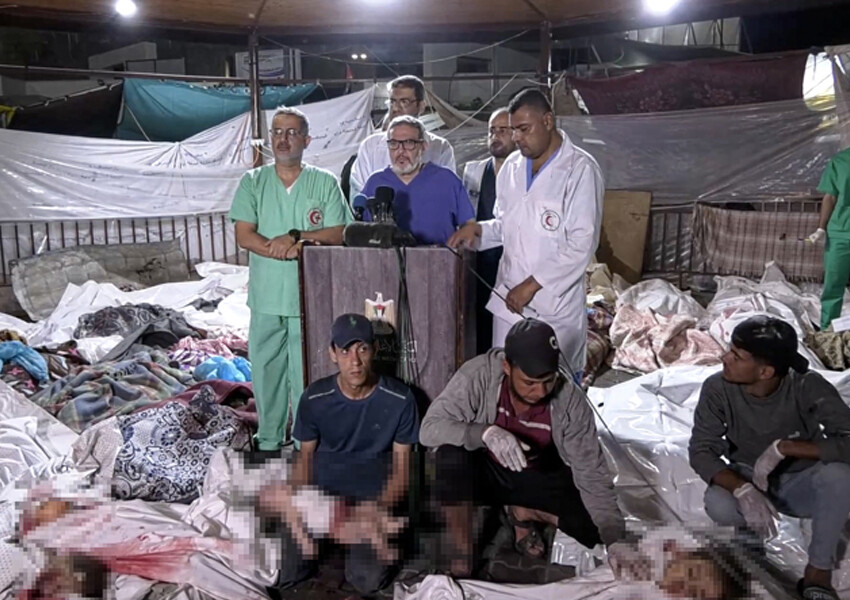 Sözün bittiği yer... İsrail'in hastane katliamı sonrası cenazeler arasında basın toplantısı düzenlediler Sözün bittiği yer... İsrail'in hastane katliamı sonrası cenazeler arasında basın toplantısı düzenlediler