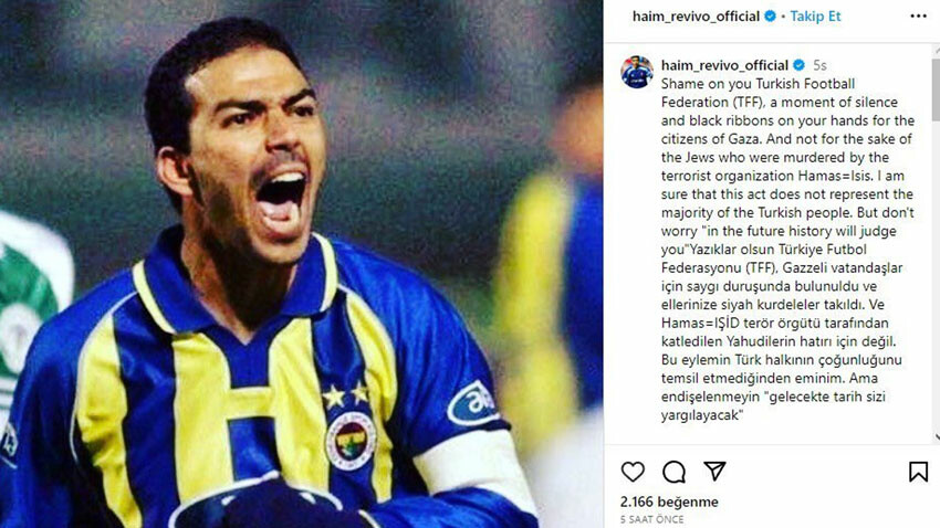 Fenerbahçe ve Galatasaray'ın eski İsrailli futbolcusu Revivo'dan çirkin Filistin paylaşımı