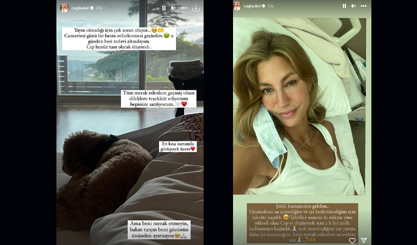 Çağla Şıkel hasta yatağından fotoğraf paylaştı: Tedavi altındayım Besin zehirlenmesi yaşayan Çağla Şıkel, tedavi altına alındı