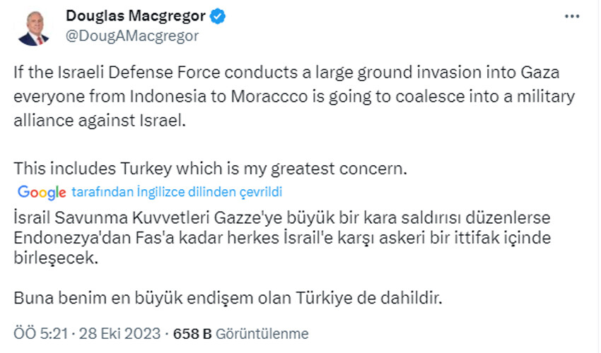 ABD'li emekli albaydan İsrail'e kara harekatı uyarısı: En büyük endişem Türkiye! ABD'li emekli albaydan İsrail'e kara harekatı uyarısı: En büyük endişem Türkiye!