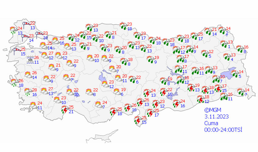 Yarına dikkat! Meteoroloji il il, bölge bölge uyardı: Sağanak kuvvetli vuracak Yarına dikkat! Meteoroloji il il, bölge bölge uyardı: Sağanak kuvvetli vuracak