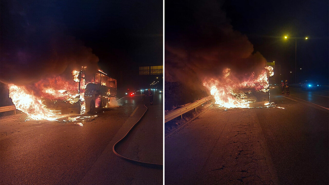 Yolcuların korku dolu anları! Otobüs alevler içinde kaldı