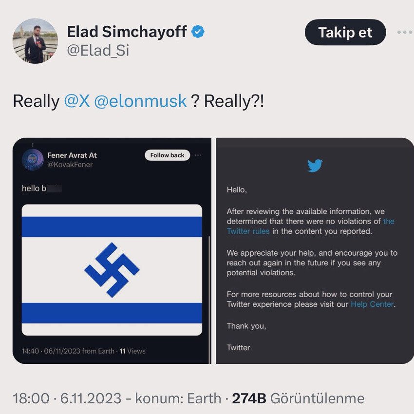 İsrailli gazeteci, Türk kullanıcıyı X'e şikayet etti, aldığı cevapla şoka uğradı israil bayrağını nazi bayrağına benzetti