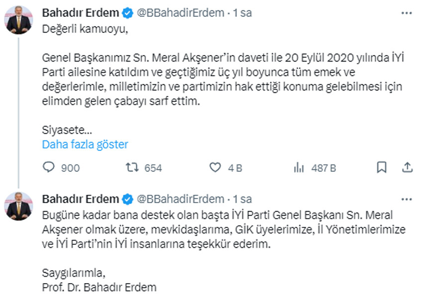 İYİ Parti’de bir üst düzey kopuş daha: Durmuş Yılmaz’ın ardından Bahadır Erdem istifa etti! Yönetime ‘ittifaksız seçim’ tepkisi İYİ Parti’de bir üst düzey kopuş daha: Durmuş Yılmaz’ın ardından Bahadır Erdem istifa etti! Yönetime ‘ittifaksız seçim’ tepkisi