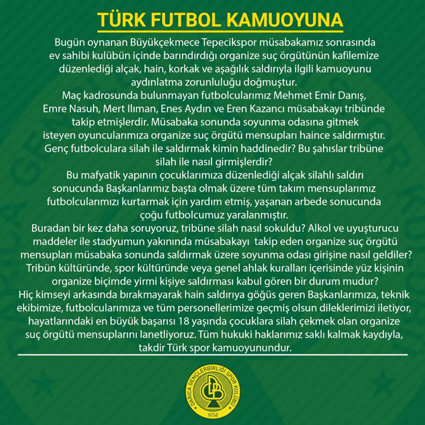 Maç bitti, ortalık karıştı! Soyunma odasına giden futbolculara silahlı saldırı Maç bitti, ortalık karıştı! Soyunma odasına giden futbolculara silahlı saldırı