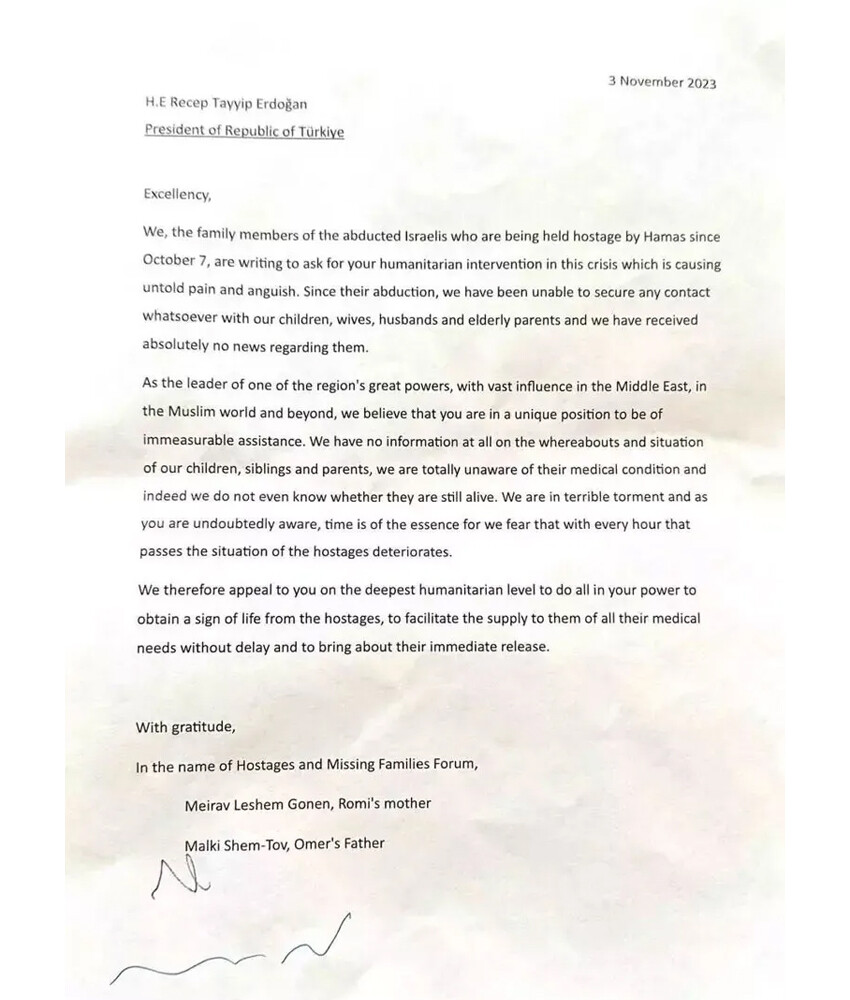 İsrailli esirlerin de umudu Erdoğan! Aileler mektup yazdı: Bölgenin güçlü liderisiniz…