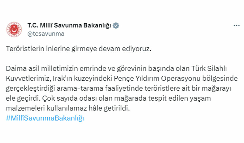 MSB duyurdu: Teröristlerin inlerine girdik MSB duyurdu: Teröristlerin inlerine girdik