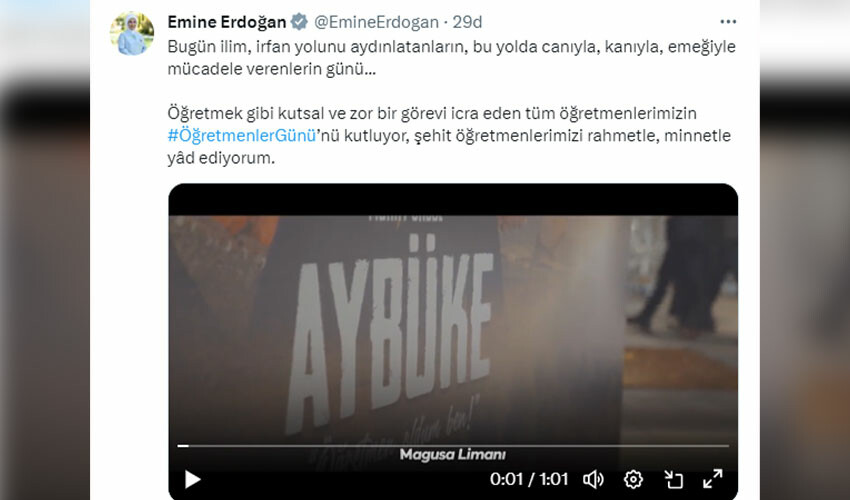 Emine Erdoğan'dan 24 Kasım mesajı: Şehit öğretmenleri unutmadı Emine Erdoğan'dan 24 Kasım mesajı: Şehit öğretmenleri unutmadı