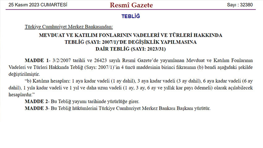 Merkez Bankası yeni sadeleşme adımı: Katılım hesaplarında vade değişti