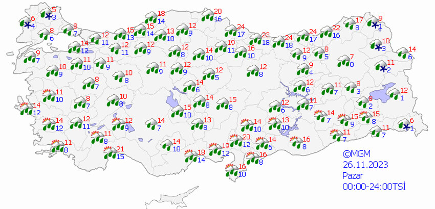 Meteoroloji harita paylaştı! 67 kentte sarı ve turuncu alarm verildi: Çok kuvvetli geliyor (26 Kasım 2023 hava durumu)