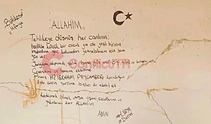 Libya'daki selde yardıma giden Türk ekibinin duvara yazdığı yazı ortaya çıktı!