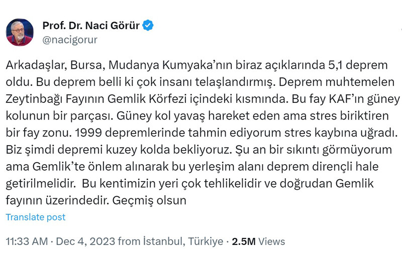 Naci Görür, İstanbul depremi için ne dedi? Naci Görür 5.1 Marmara depremi açıklaması Naci Görür, İstanbul depremi için ne dedi? Naci Görür 5.1 Marmara depremi açıklaması
