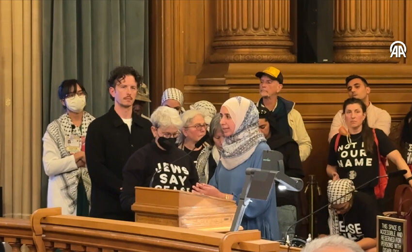 Meclis toplantısında Gazze eylemi! ABD'li göstericilerden 'Ateşkes hemen' çağrısı