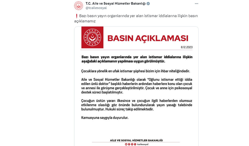 Bakanlık ‘Ender Saraç’ iddiaları üzerine devreye girdi, çocuk için destek süreci başladı Bakanlık ‘Ender Saraç’ iddiaları üzerine devreye girdi, çocuk için destek süreci başladı