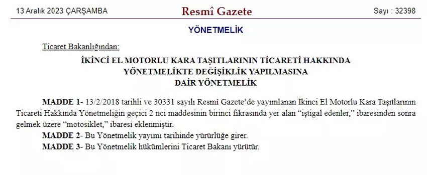 İkinci elde motosiklet kararı Resmi Gazete'de! '6 ay ve 6 bin kilometre' şartına dahil oldular İkinci elde motosiklet kararı Resmi Gazete'de! '6 ay ve 6 bin kilometre' şartına dahil oldular