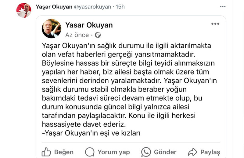 Yaşar Okuyan öldü mü? Eşi ve kızı öldü haberlerini yalanladı! Yaşar Okuyan öldü mü? Eşi ve kızı öldü haberlerini yalanladı!