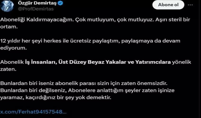 Özgür Demirtaş’ın Twitter aboneliğinden kazandığı para ifşa oldu! "Aboneliği kaldırmayacağım” diyerek isyan etti Özgür Demirtaş’ın Twitter aboneliğinden kazandığı para ifşa oldu! "Aboneliği kaldırmayacağım” diyerek isyan etti