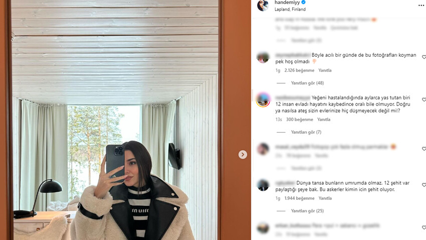 Türkiye şehit düşen askerlerin acısını yaşarken Hande Erçel’in tatil paylaşımları tepki çekti Türkiye şehit düşen askerlerin acısını yaşarken Hande Erçel’in tatil paylaşımları tepki çekti