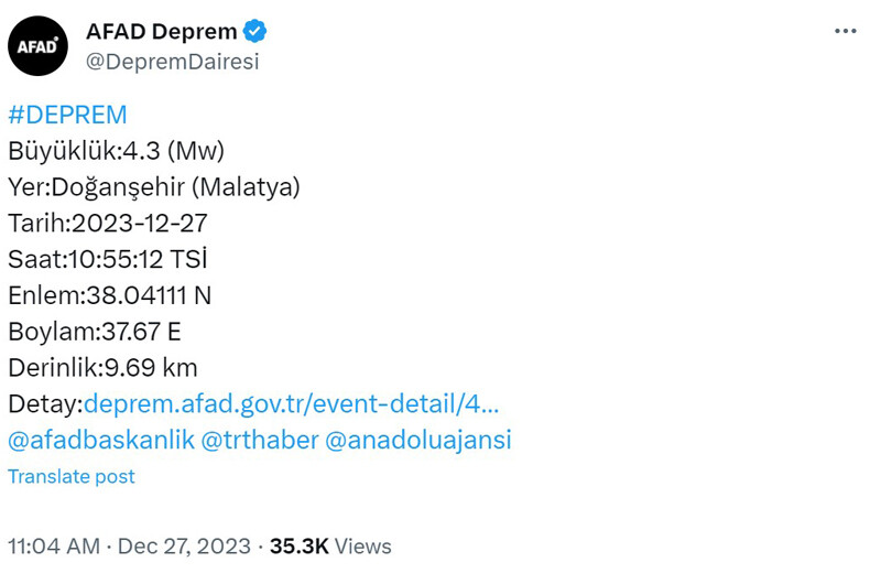 Malatya’da deprem mi oldu? 27 Aralık Malatya Depremi | Malatya'da kaç şiddetinde, nerede deprem oldu? AFAD ve Kandilli son depremler Malatya’da deprem mi oldu? 27 Aralık Malatya Depremi | Malatya'da kaç şiddetinde, nerede deprem oldu? AFAD ve Kandilli son depremler