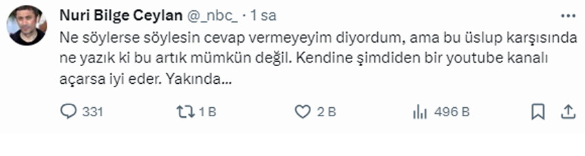 Kavga büyüyor… Zeki Demirkubuz’dan Nuri Bilge Ceylan’a zehir zemberek sözler! “Susacak ve tek kelime etmeyecek!” Kavga büyüyor… Zeki Demirkubuz’dan Nuri Bilge Ceylan’a zehir zemberek sözler! “Susacak ve tek kelime etmeyecek!”