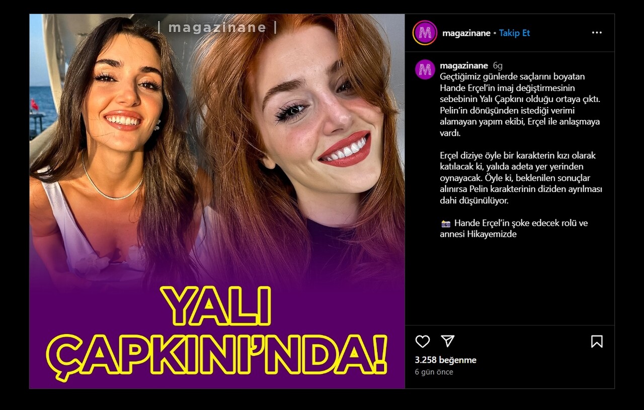Hande Erçel Yalı Çapkını dizisinde mi oynayacak, saçlarını neden kızıla boyattı? Hande Erçel Yalı Çapkını dizisinde mi oynayacak, saçlarını neden kızıla boyattı?