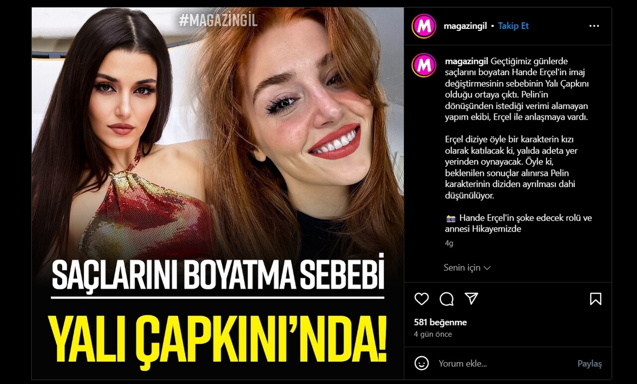 Hande Erçel Yalı Çapkını dizisinde mi oynayacak, saçlarını neden kızıla boyattı? Hande Erçel Yalı Çapkını dizisinde mi oynayacak, saçlarını neden kızıla boyattı?
