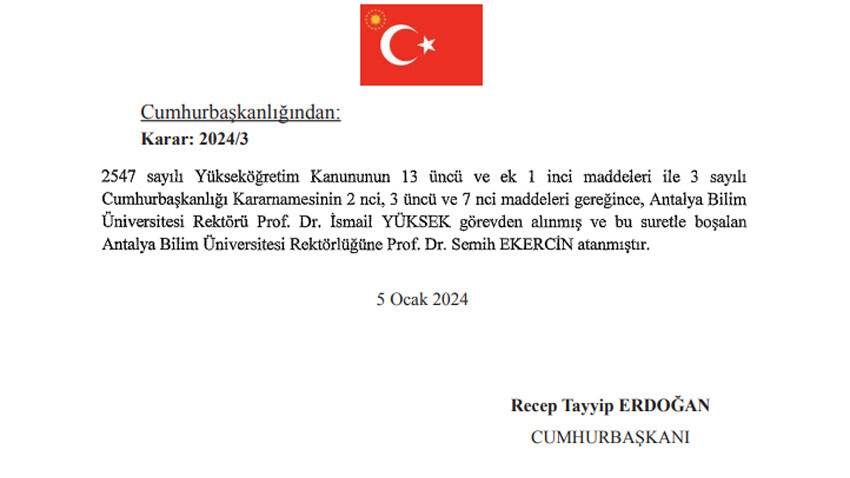 Cumhurbaşkanı Erdoğan'dan yeni atama kararı, Resmi Gazete'de yayımlandı