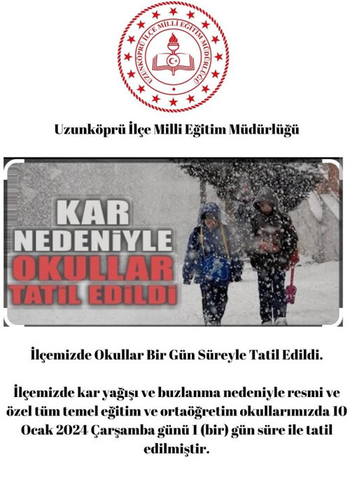 Kar Trakya'da etkisini gösterdi! Bir ilde daha okullar tatil edildi Kar Trakya'da etkisini gösterdi! Bir ilde daha okullar tatil edildi