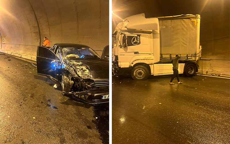 Tır tünelde otomobile çarptı! Korkunç zincirleme kaza