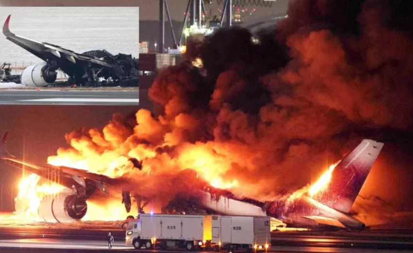 Uçak havada alev topuna döndü, o anlar kameralara yansıdı