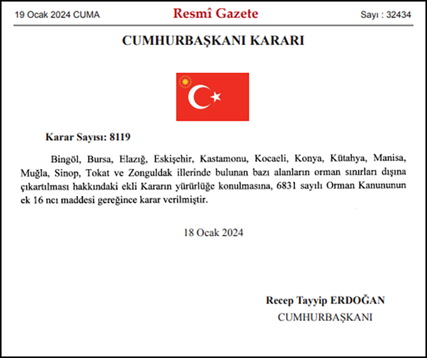 13 ilde bazı alanlar orman sınırları dışına çıkartılacak