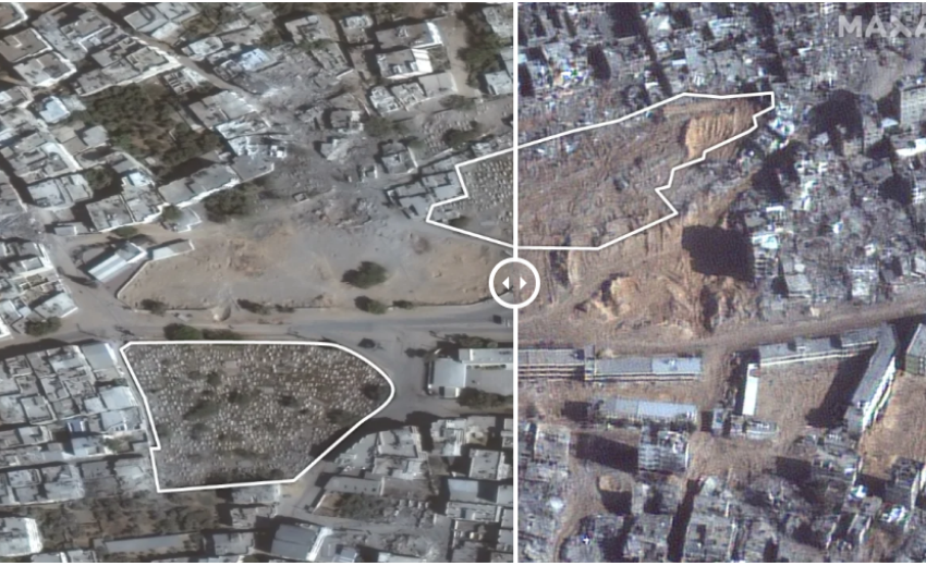 Toprağın ne üstünde ne de altında rahat var! İsrail askerlerinin Filistinlilerin mezarlarını açması uydudan görüntülendi
