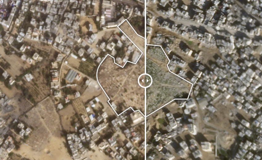 Toprağın ne üstünde ne de altında rahat var! İsrail askerlerinin Filistinlilerin mezarlarını açması uydudan görüntülendi