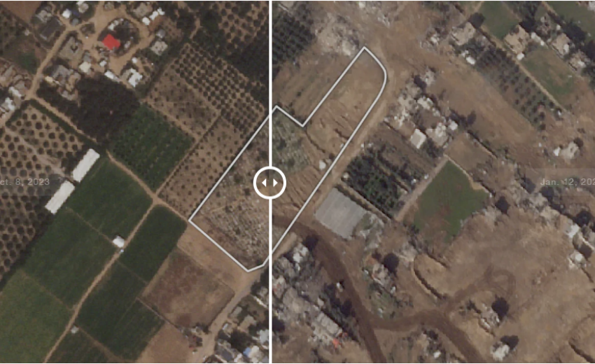 Toprağın ne üstünde ne de altında rahat var! İsrail askerlerinin Filistinlilerin mezarlarını açması uydudan görüntülendi
