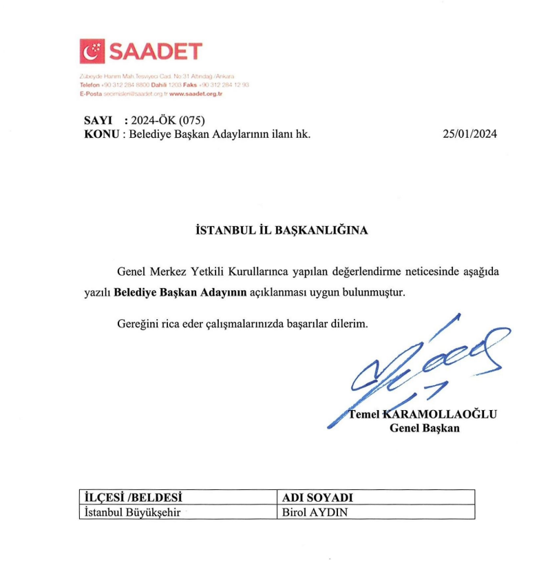 Saadet Partisi'nin İBB adayı Birol Aydın oldu