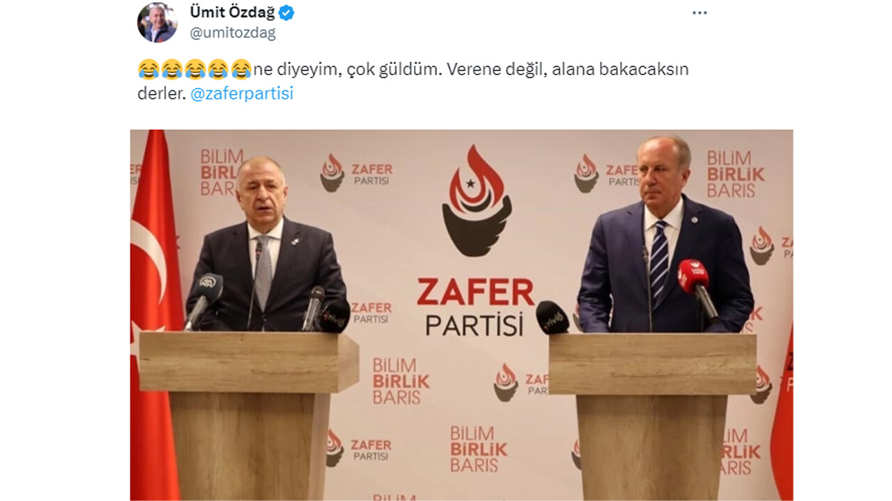 Ümit Özdağ, Muharrem İnce'yle dalga geçti: Çok güldüm, verene değil alana bakacaksın Ümit Özdağ, Muharrem İnce'yle dalga geçti: Çok güldüm, verene değil alana bakacaksın