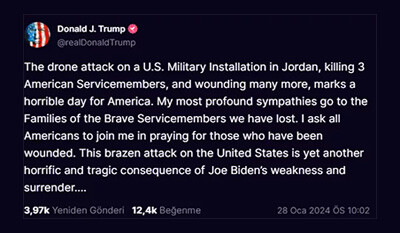 Trump ABD askerlerinin ölümü için Biden'i suçladı: 'Ben olsaydım bu saldırı olmazdı'