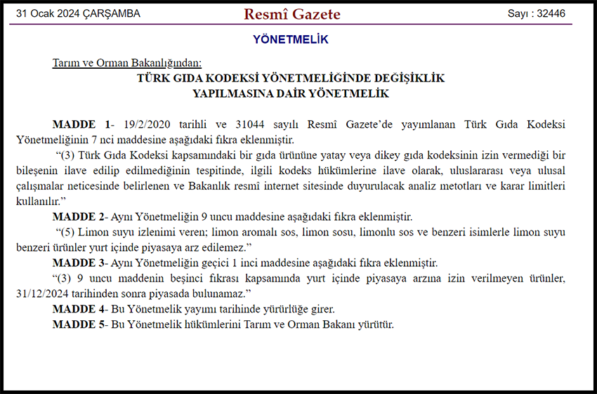 Resmi Gazete'de yayımlandı: Artık 'limon suyu' görünümlü ürünleri satmak yasak