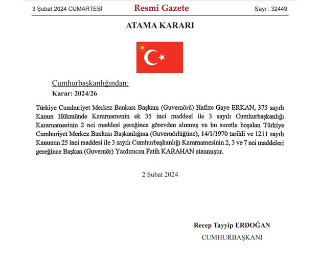 Merkez Bankası Başkanı Fatih Karahan oldu