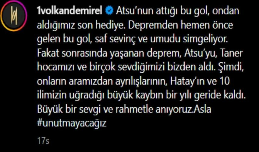 Volkan Demirel’den yürek sızlatan paylaşım! Depremde hayatını kaybeden futbolcusunu böyle andı Volkan Demirel’den yürek sızlatan paylaşım! Depremde hayatını kaybeden futbolcusunu böyle andı