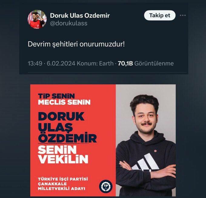 Teröristlere şehit diyen TİP'li Doruk Ulaş Özdemir tutuklandı Teröristlere şehit diyen TİP'li Doruk Ulaş Özdemir tutuklandı