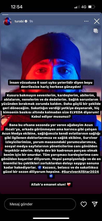 Survivor'a veda eden Turabi'den dikkat çeken paylaşım Survivor'a veda eden Turabi'den dikkat çeken paylaşım