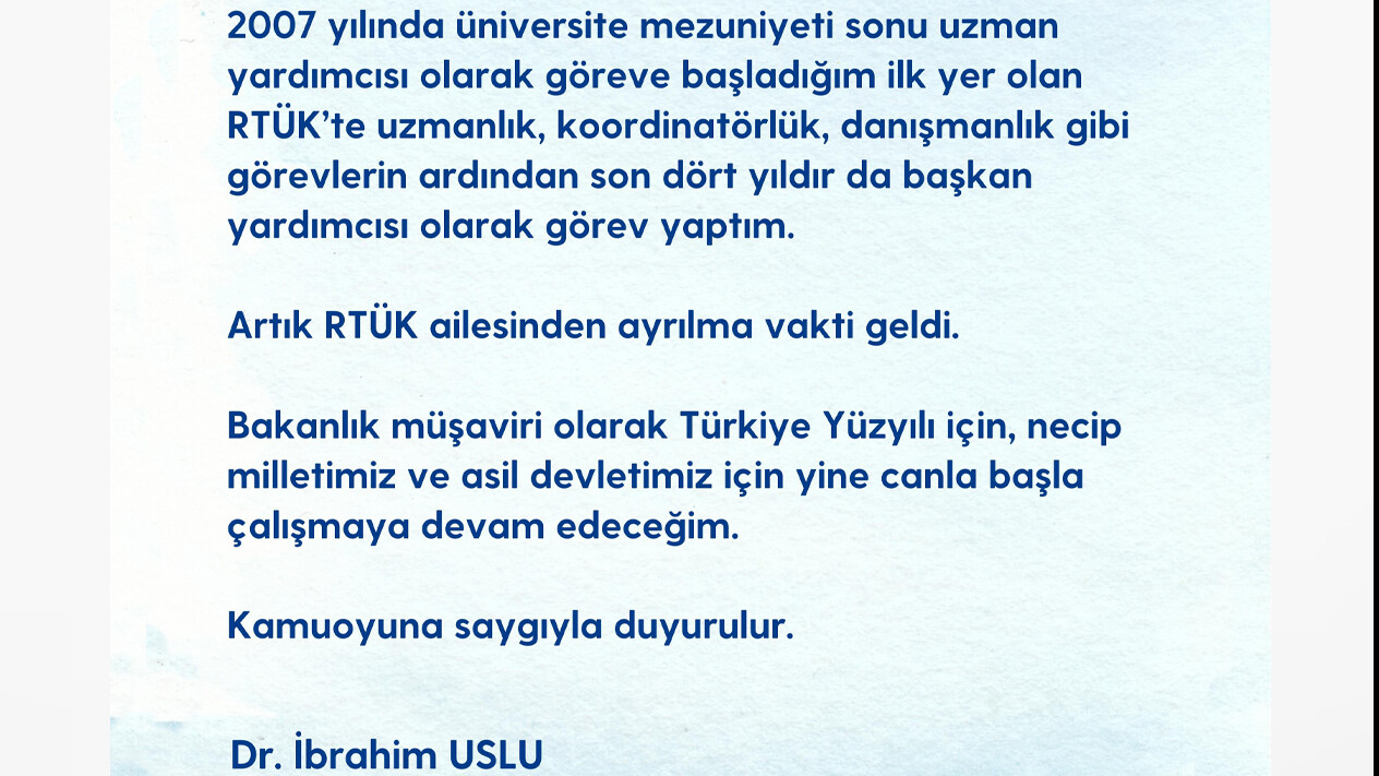 RTÜK'te üst düzey ayrılık: İbrahim Uslu görevi bıraktı