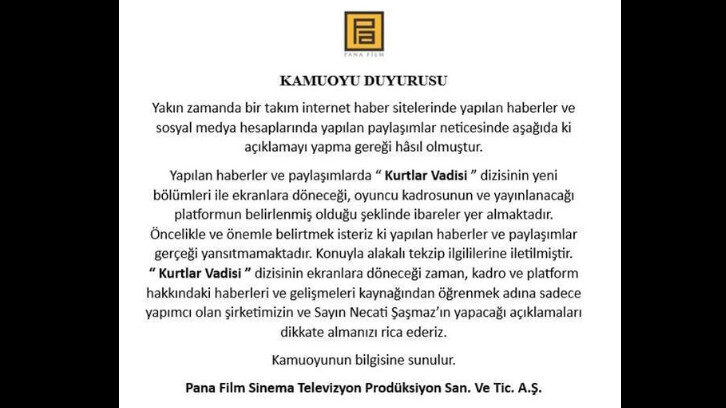 Kurtlar Vadisi’nin yeniden çekileceği iddialarına resmi açıklama geldi