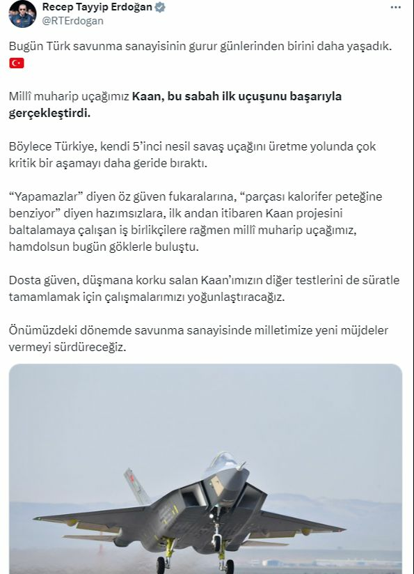 Cumhurbaşkanı Erdoğan'dan KAAN mesajı: Aynı F-16 gibi, daha neler gelecek neler... - 1. Resim